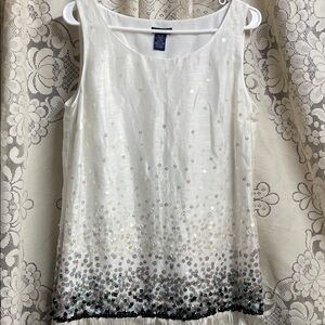 Doncaster White Sequin Linen and Silk Formal Tank Top